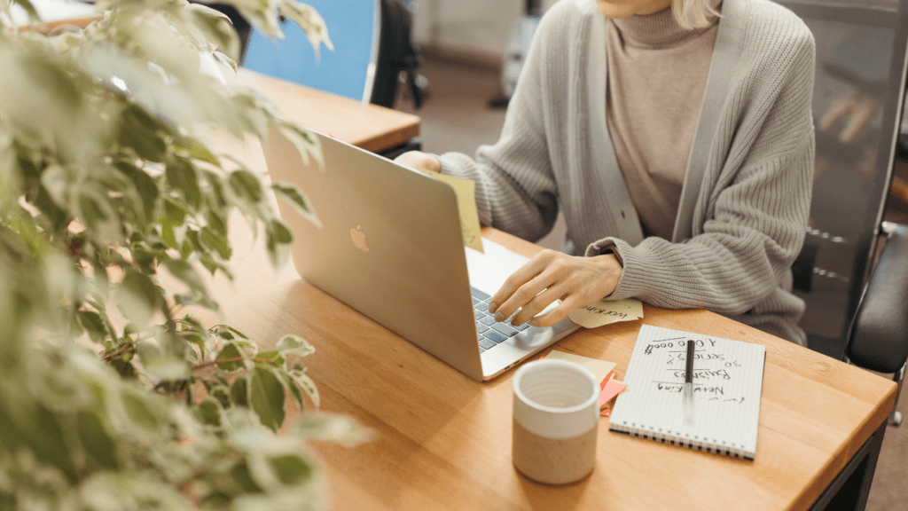 a person sitting at a desk with a laptop